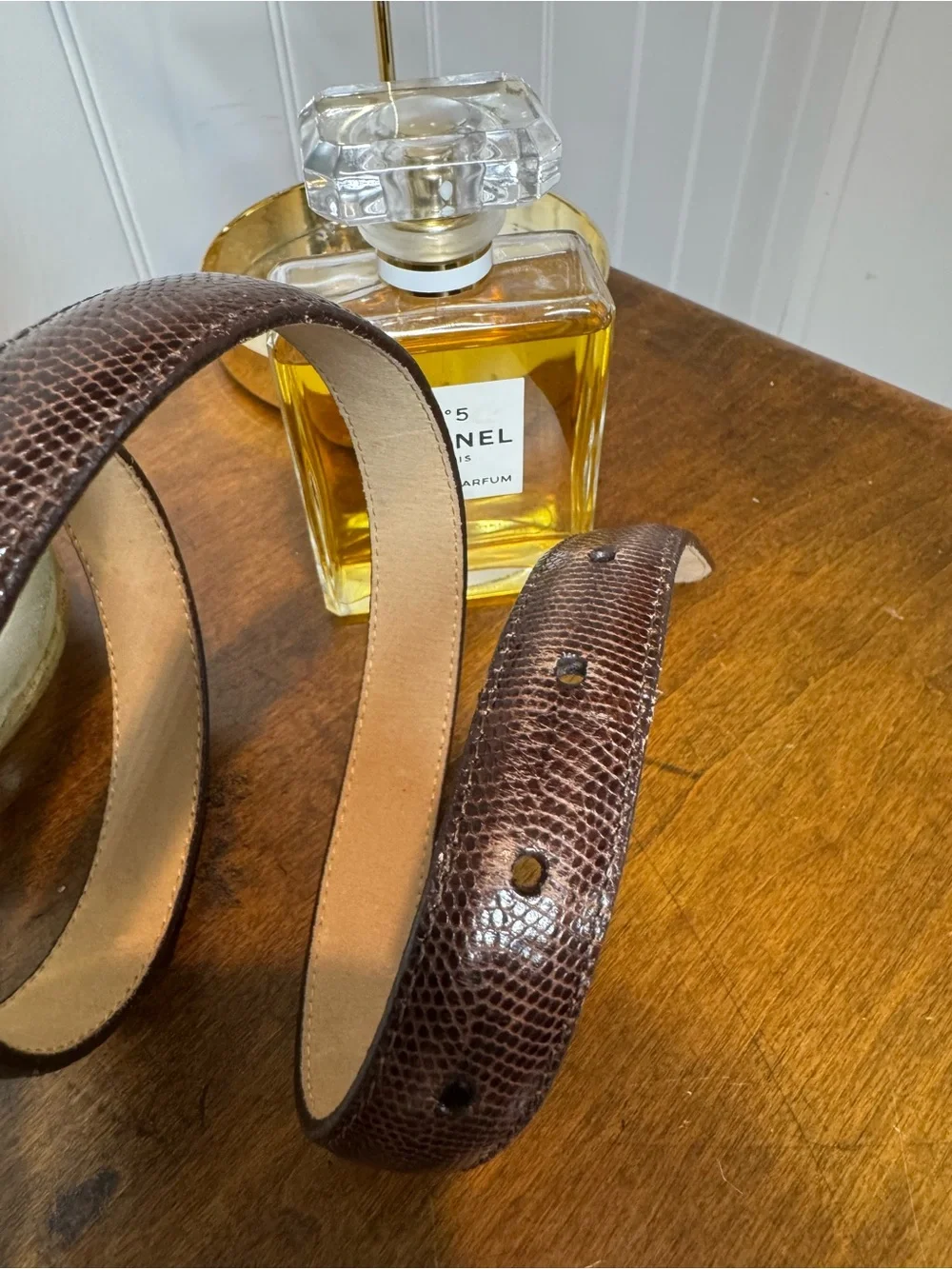 Brighton Brown Lizard-Embossed Leather Belt with Brass Buckle